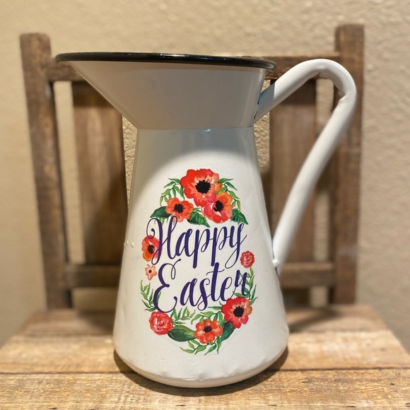 Easter Pitcher, Happy Easter Metal Pitcher With A Floral Wreath Design, Easter - Picture 16 of 16